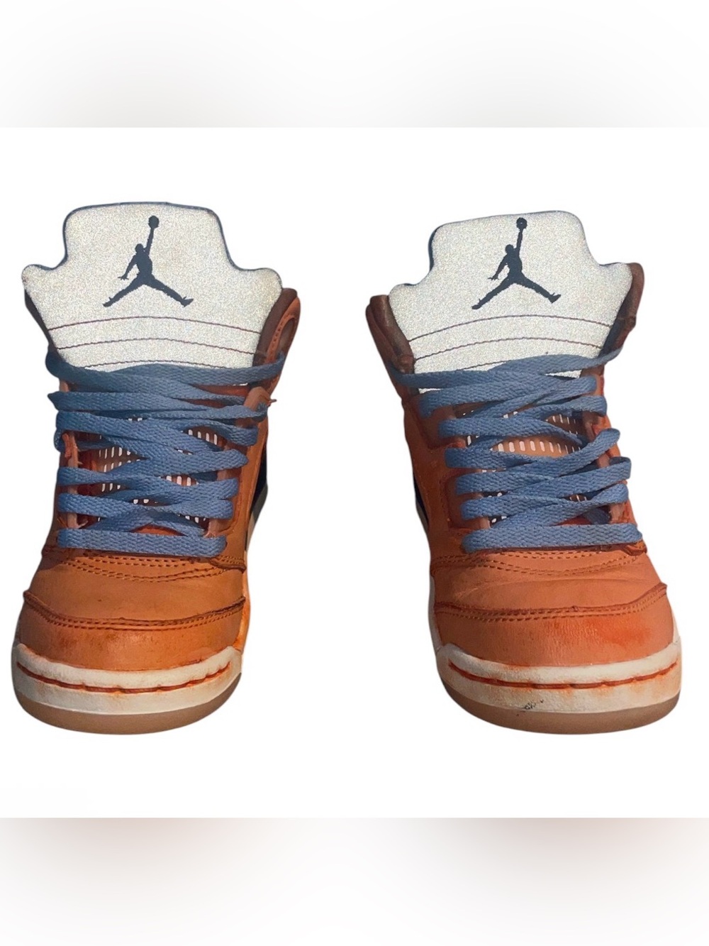 Jordan x DJ Khalid Kids Orange High-Top Sneakers with Blue Laces